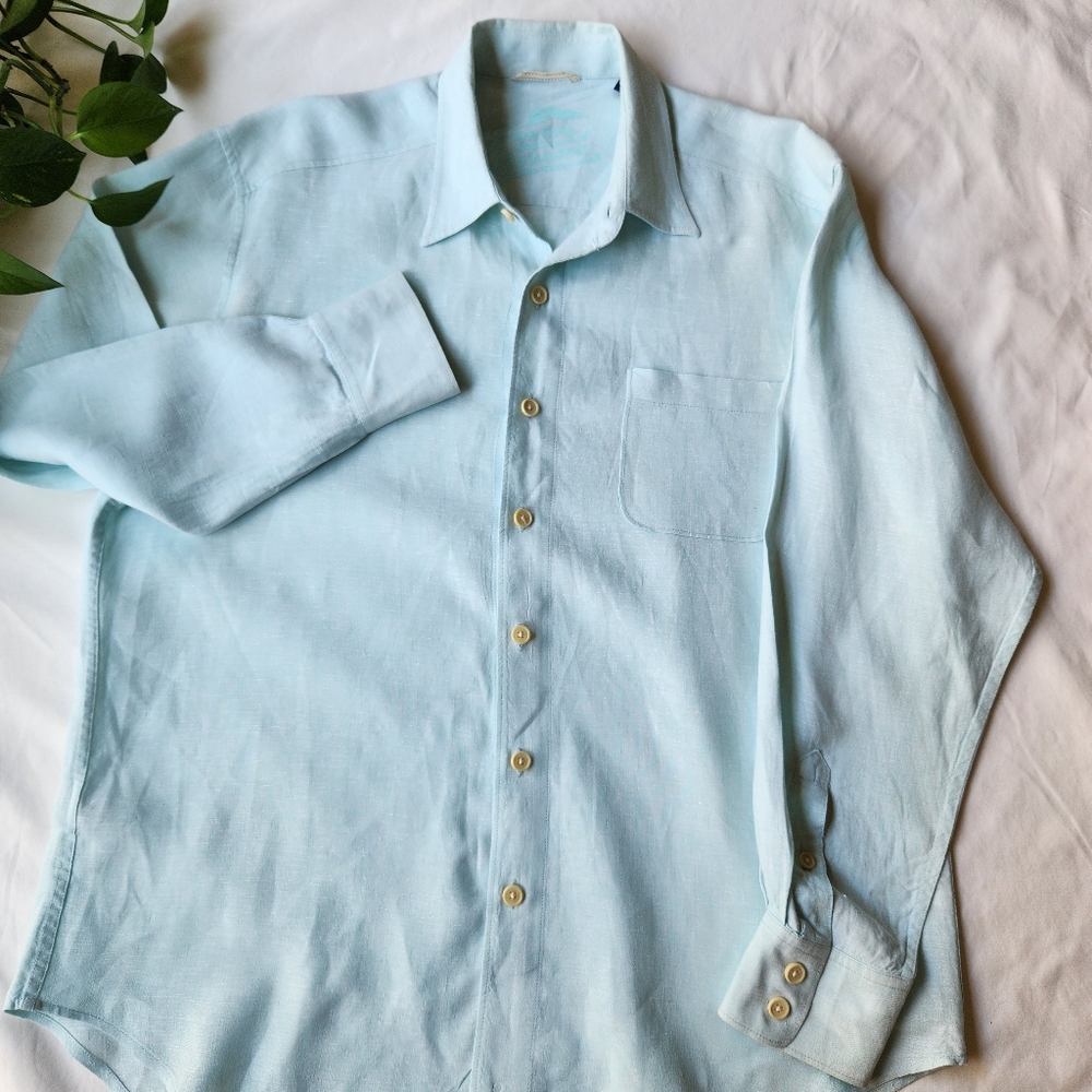 Tommy Bahama Relax Linen Button Shirt Men Size Large Long Sleeve Mint Color